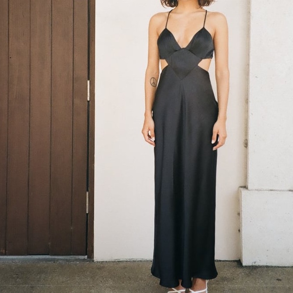 ZARA SATIN EFFECT CUT OUT DRESS